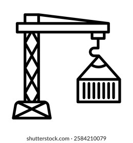 Construction Crane Vector Line Icon Design
