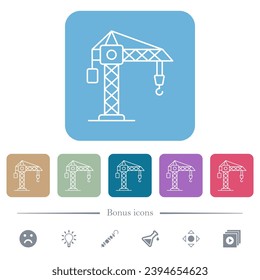 Construction crane white flat icons on color rounded square backgrounds. 6 bonus icons included