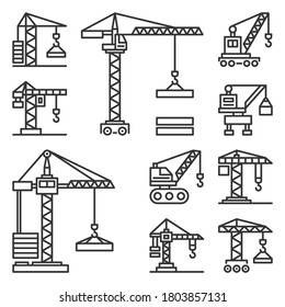Construction Cranes Icons Set on White Background. Vector