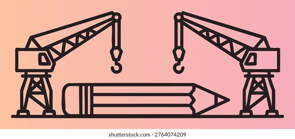 Construction cranes lifting a giant pencil illustration vector