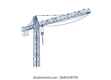 Construction cranes sketch in hand drawn style. Tower cranes with hooks and frames, construction site equipment in pencil line art. Black and white vector illustration for architecture or engineering