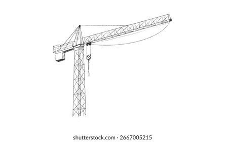 Construction cranes sketch in hand drawn style. Tower cranes with hooks and frames, construction site equipment in crayon line art. Black and white vector illustration for architecture or engineering