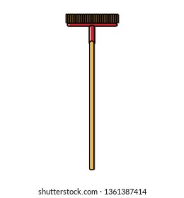 Construction crane-yellow icon of a long mop, brushes with a wooden handle designed for cleaning, washing floors. Construction tool. Vector.
