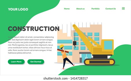 construction creative illustration landing page vector of building graphics , small people in construction illustration vector , building architecture , for website landing page