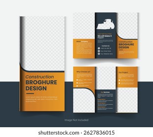 Construction creative trifold brochure vector template design, Construction Company Tri-Fold Brochure Template