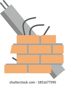 Construction debris isolated on a white background. Part of a brick wall, a metal pipe, and rebar are collected in a pile. Flat infographics. Vector illustration
