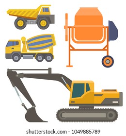 Construction delivery truck vector transportation vehicle construct and road trucking machine equipment large platform industrial truck illustration.