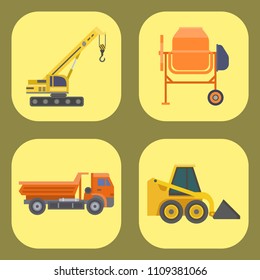 Construction delivery truck vector transportation vehicle construct and road trucking machine equipment large platform industrial truck illustration.