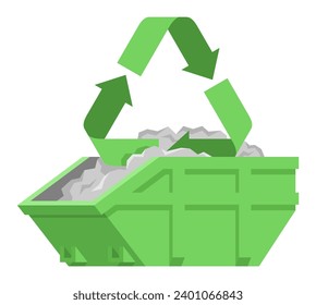 Construction and Demolition Waste and trash Recycling - illustration with recycle symbol - green eco-friendly banner