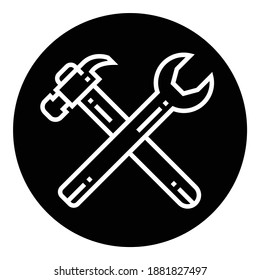Construction Design Hammer Wrench Flat Icon Isolated On White Background