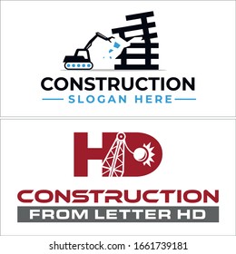 Construction design logo crane wrecking ball building symbol and letter HD combination vector suitable for equipment business company industrial machine