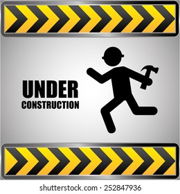 Construction design over black and yellow stripes background, vector illustration.