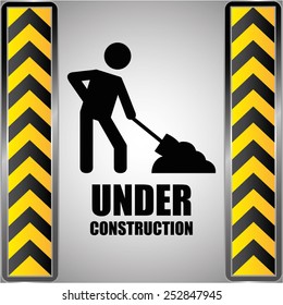 Construction design over black and yellow stripes background, vector illustration.