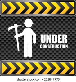 Construction design over black and yellow stripes background, vector illustration.