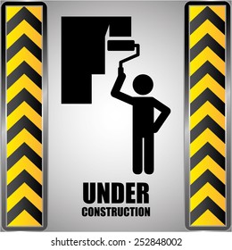 Construction design over black and yellow stripes background, vector illustration.