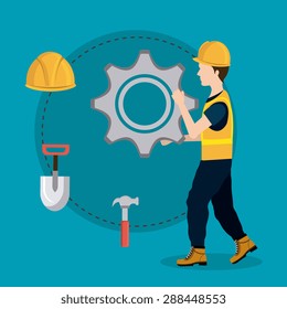 Construction design over blue background, vector illustration.