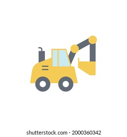 Digger de construcción, icono de la máquina excavadora en el icono de color, aislado en el fondo blanco 