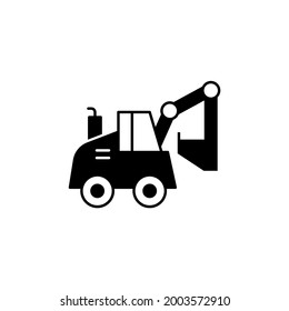 Construction digger, excavator machinery icon in solid black flat shape glyph icon, isolated on white background 