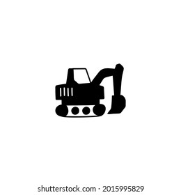 Construction digger, excavator machinery icon in solid black flat shape glyph icon, isolated on white background 