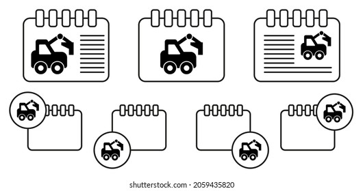 Construction, digger, excavator vector icon in calender set illustration for ui and ux, website or mobile application