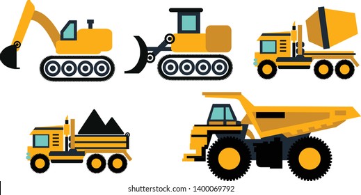 Construction Digger Truck Vector Icons.