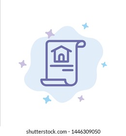 Construction, Document, Home, Building Blue Icon on Abstract Cloud Background