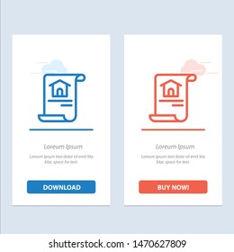Construction, Document, Home, Building  Blue and Red Download and Buy Now web Widget Card Template. Vector Icon Template background