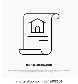 Construction, Document, Home, Building Line Icon Vector