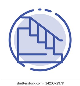 Construction, Down, Home, Stair Blue Dotted Line Line Icon