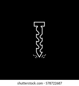 Construction Drill Auger Line Icon On Black Background