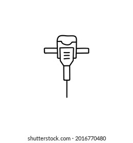 Baubohrer, Hydraulikhammer, Jackhammer-Symbol in schwarzer Linie, einzeln auf weißem Hintergrund 