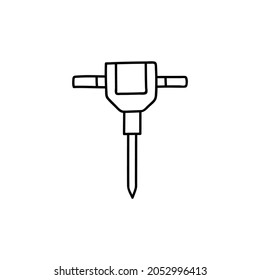 Construction drill, hammer hydraulic jack, jackhammer icon in flat black line style, isolated on white background 