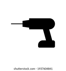 Construction drill icon, engineering equipment icon in solid black flat shape glyph icon, isolated on white background 