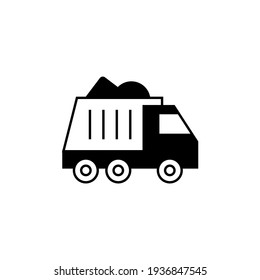 Construction dump Truck vehicle icon in solid black flat shape glyph icon, isolated on white background 