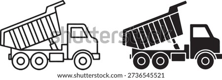 Construction dump trucks with different configurations and designs parked side by side isolated on white background, illustration