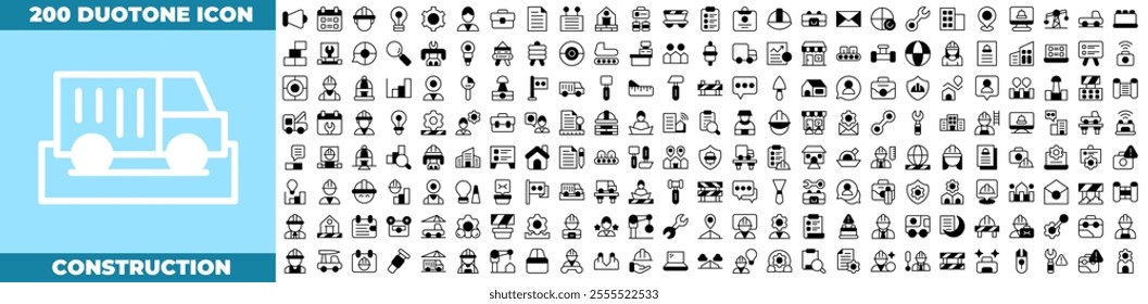 Construction Duotone Editable Icons set. Vector illustration in modern thin duotone style of medical icons: construction, drill, excavator, etc