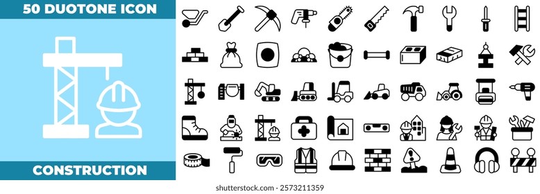 Construction Duotone Editable Icons set. Vector illustration in modern thin duotone style of construction icons: worker, industry, repair, etc