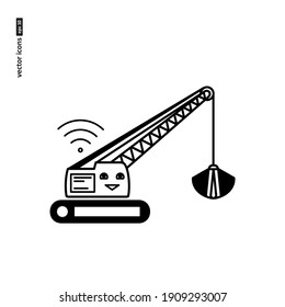 Construction and earth works - robots. Vector icon on white background. Symbol for web, infographics, print design and mobile UX UI kit. Vector illustration, EPS10.