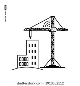 Construction and earth works - robots. Vector icon on white background. Symbol for web, infographics, print design and mobile UX UI kit. Vector illustration, EPS10.