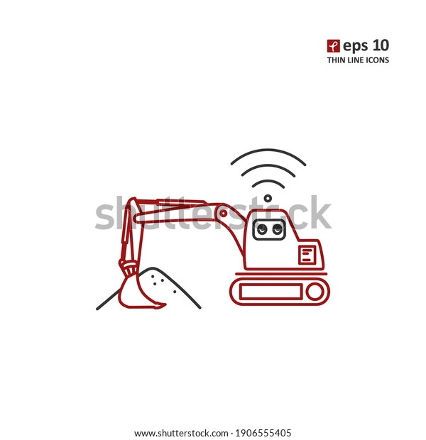 Construction and\
earth works - robots. Vector thin line icon on white background.\
Symbol for web, infographics, print design and mobile UX UI kit.\
Vector illustration,\
EPS10.