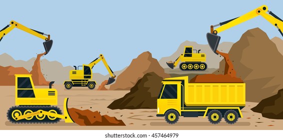 Construction, Earthworks, Quarry, Background, Vehicles, Heavy Equipment on Site