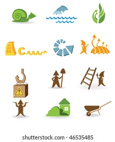 Construction and ecological icons with the different arrows