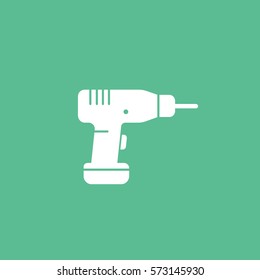 Construction Electric Drill Flat Icon On Green Background