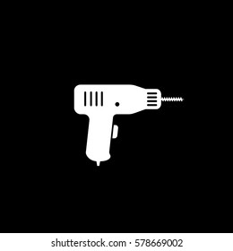 Construction Electric Drill Flat Icon On Black Background