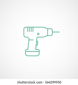 Construction Electric Drill Green Line Icon On White Background