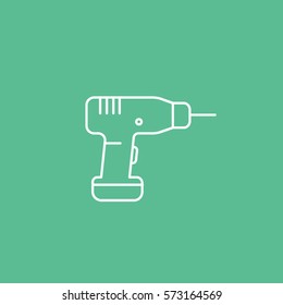 Construction Electric Drill Line Icon On Green Background