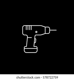 Construction Electric Drill Line Icon On Black Background