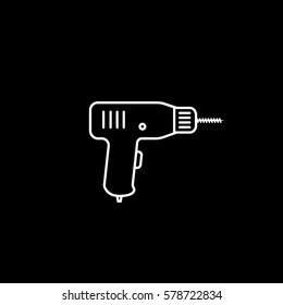 Construction Electric Drill Line Icon On Black Background