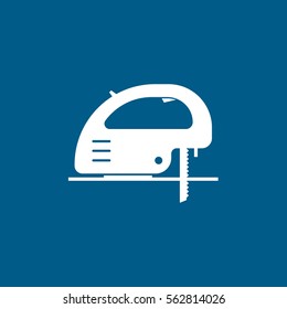 Construction Electric Fretsaw Flat Icon On Blue Background