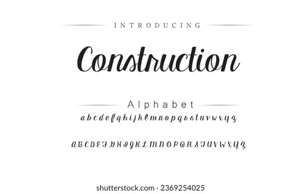 Construction Elegant Font Uppercase Lowercase and Number. Classic Lettering Minimal Fashion Designs. Typography modern serif fonts regular decorative vintage concept. vector illustration